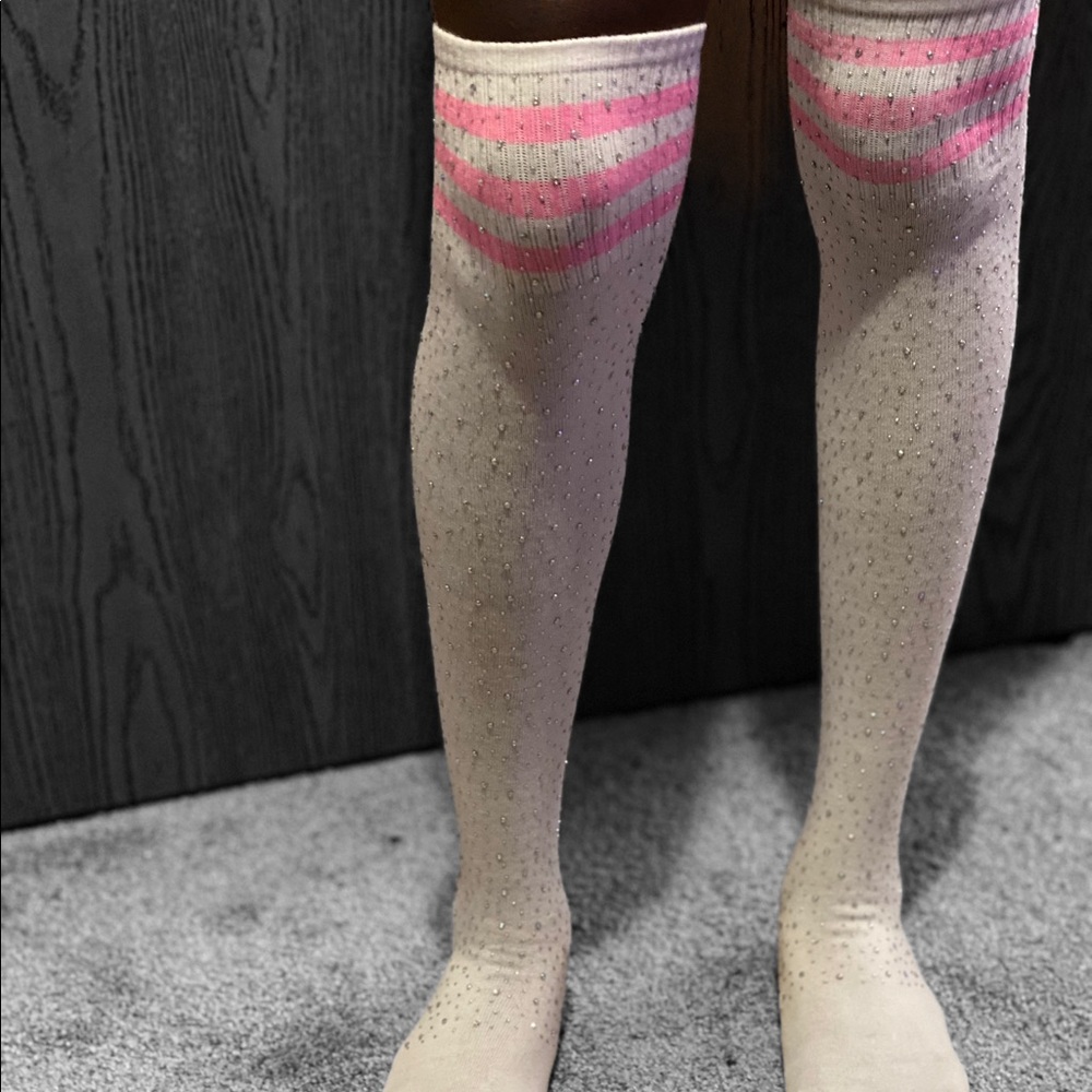 Glitter knee socks pink and white